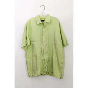 Havana Nines Mens XL linen Green Short Sleeve Button-Up Shirt Guayabera wedding